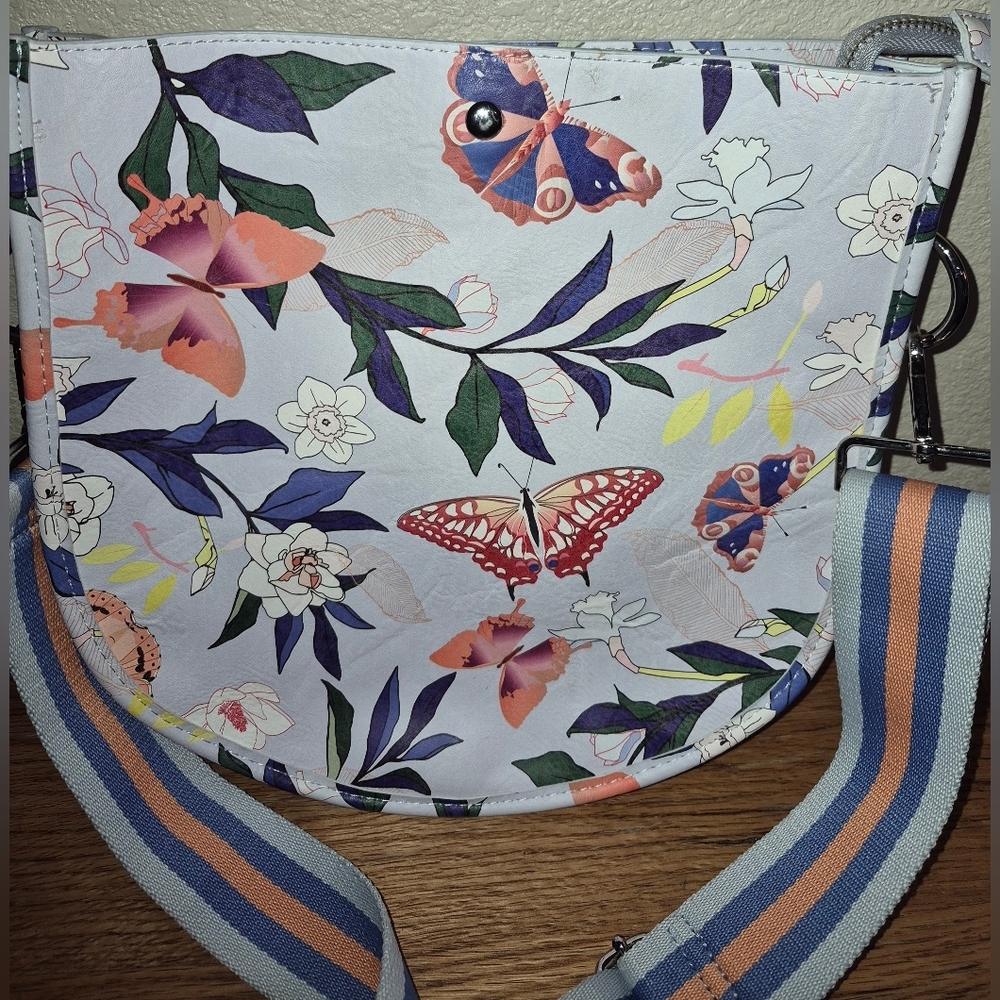 Anthropology Ahdormed U-Shaped Purse Butterfly Floral Messenger Crossbody Bag